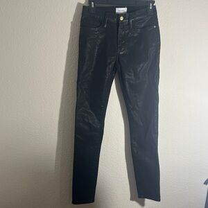 Frame women’s metallic black skinny jeans Sz 27 gold shimmer party festival